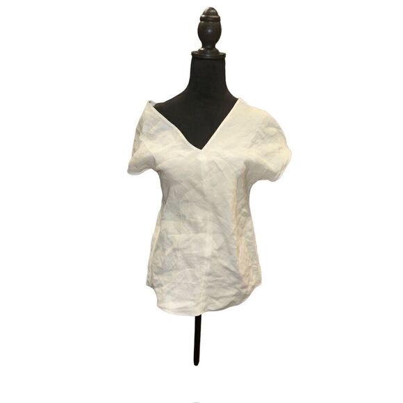 Helmut Lang White Linen Asymmetric Top V Neck Size 4 - Picture 3 of 10